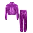 thumbnail image 2 of Sholeno Teens Boys Girls Hip Hop Jazz Dance Disco Party Costume Long Sleeve Jacket Crop Tops and Shiny Pants Purple 10, 2 of 6