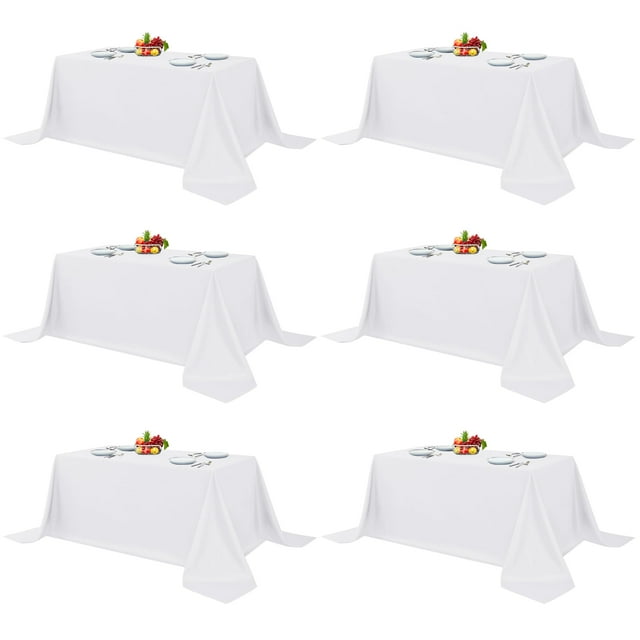 Manteles ajustables de poliéster blanco para mesas rectangulares, paquete de 6