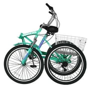 LILYPELLE 24 3 Wheel Bike for Adults Folding Tricycle 7 Speed Adult Trike Low-Step Through for Seniors with 400lbs Load Capacity,Cyan