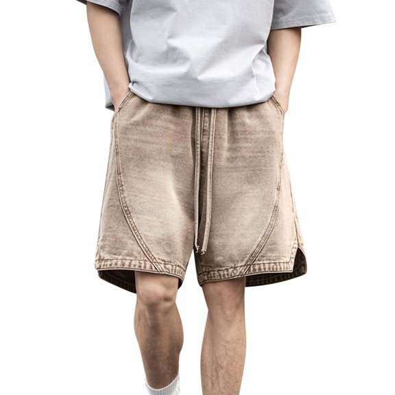 ctdiral Men's Baggy Jeans Shorts Vintage Distressed Drawstring Denim Shorts Summer Mid Waist Cargo Shorts Fashion Streetwear Shorts with Pockets