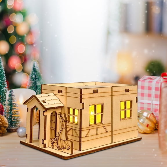 Christmas Decorations, Light-Up Handmade Wooden Christmas Village House LED Craft Decor for Holiday Tabletop Display Winter Miniature Scene Home Decoration
