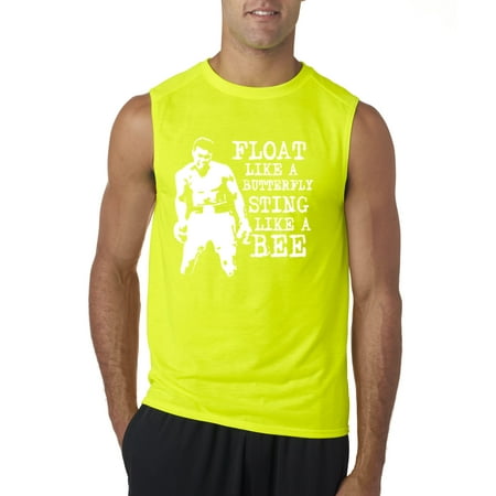 Trendy USA 446 - Men's Sleeveless Float Like A Butterfly Sting Like A Bee Muhammad Ali Champion Large Safety Green