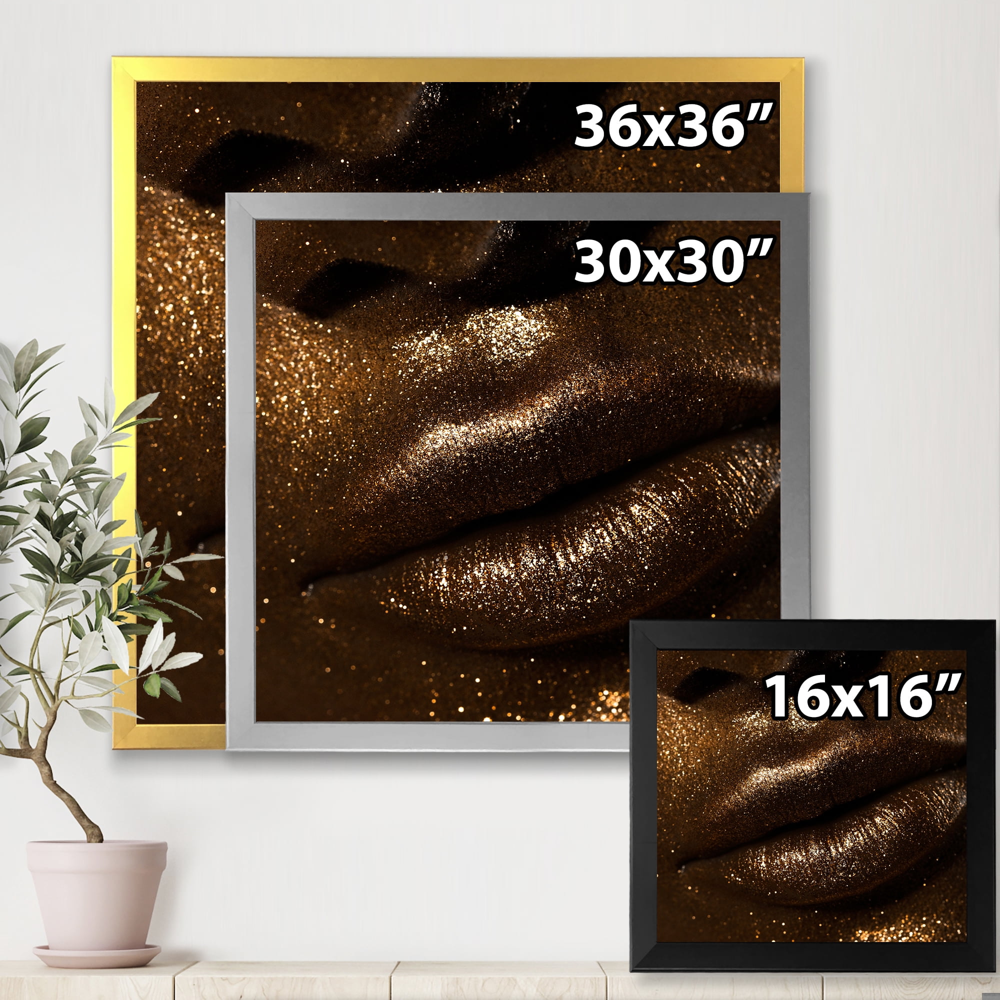 Designart 'Girl Lips With Glitter and Spangle' Modern Framed Art Print