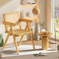 thumbnail image 6 of Rattan Chairs Set of 2, Bamboo Rattan Dining Chairs, Solid Wood Comfy Arm Chairs, Woven Cane Back and Seat Mid Century Modern Chairs, Vintage Decorative Boho Chairs for Kitchen, Bedroom, Living Room, 6 of 9