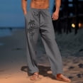 thumbnail image 2 of Taqqpue Mens Linen Pants Printed Elastic Waist Drawstring Long Trousers Loose Fit Casual Straight Leg Pants with Pockets, 2 of 6