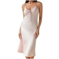 thumbnail image 2 of Wowcloth Women's Solid Color Nightgown - Casual Sexy Stylish Satin Sleeveless Long with Built-in Bra for Homewear, Lounge & Sleepwear, 2 of 4
