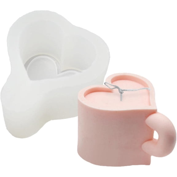 3D Silicone Candle Mold, Creative Love Heart-Shaped Mug Sculpture Casting Mold Handmade Wax Mold Resin Mould for Candle Making Crafts Soap Chocolate Cake Beeswax