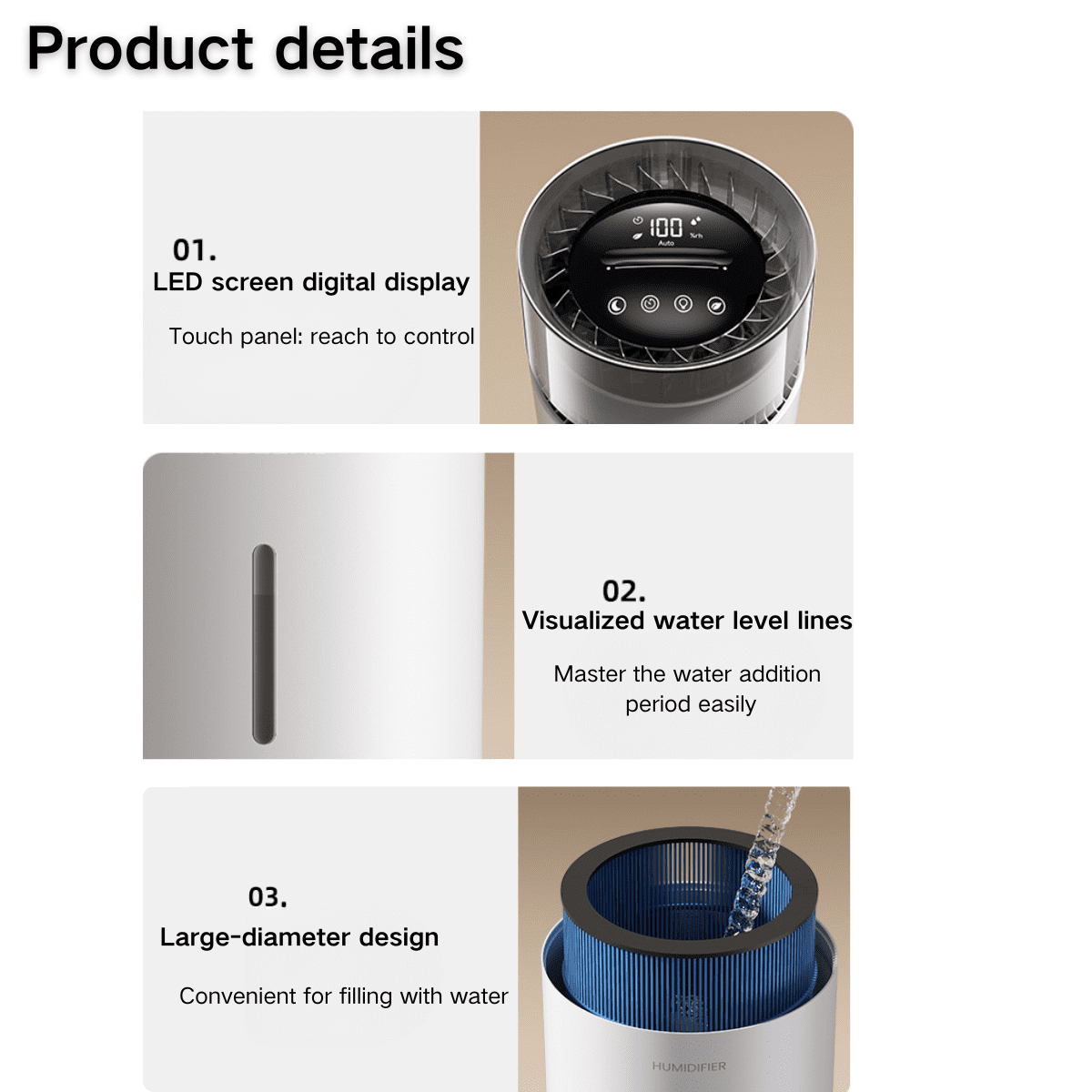 DUANJY 5L Mist-Free Humidifier for Large Room, 215 Sq ft, 24H Long Runtime and Humidity Setting, 36dB Quiet Humidifier with Atmosphere Light for Home, Baby Bedroom, Basic Black