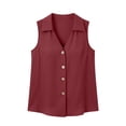 thumbnail image 6 of LEAVINGSUO Tank Tops for Women Summer Casual Solid Color Round Neck Button-Up T-Shirt Wine M, 6 of 6