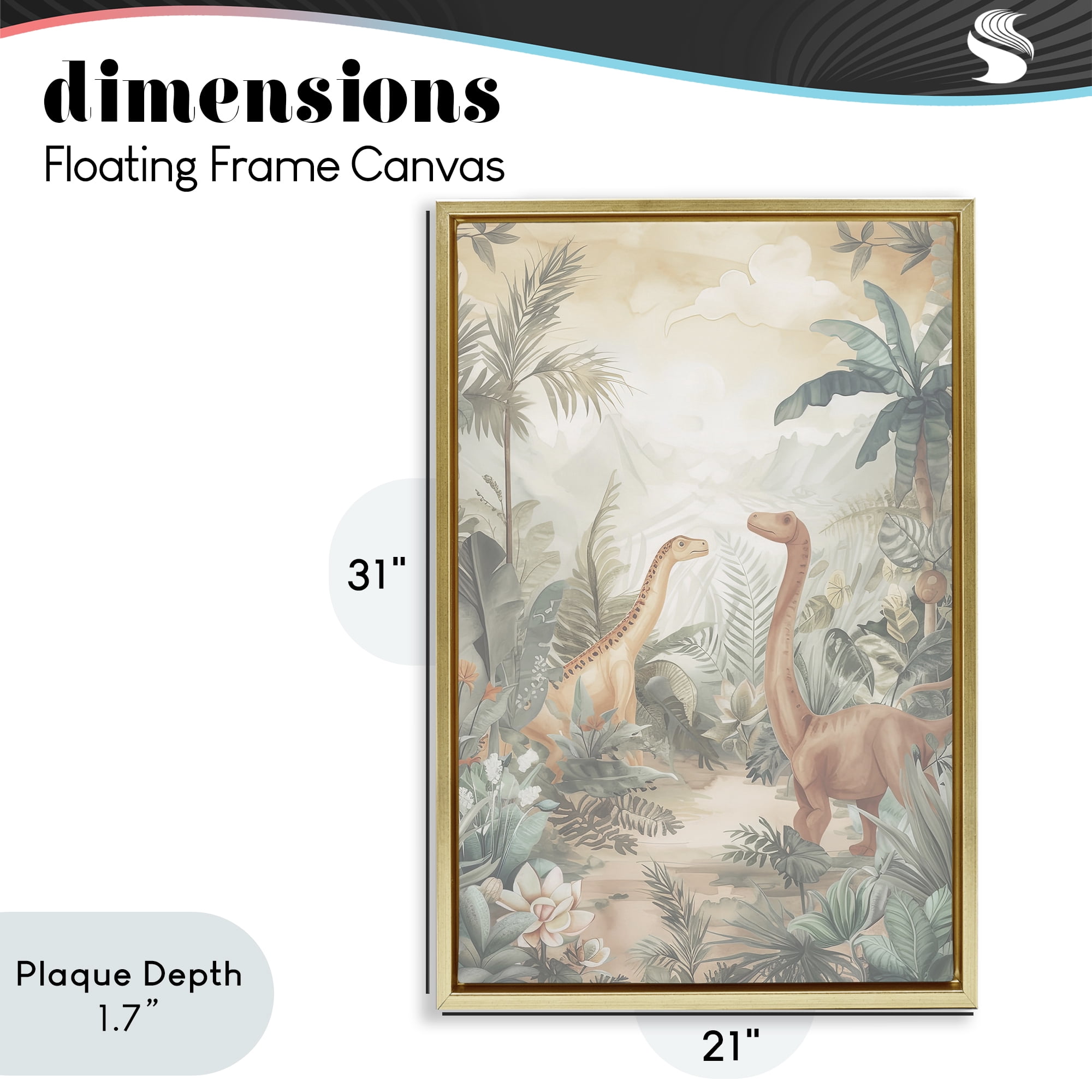 Stupell Industries Muted Dinosaurs in Jungle Gold Framed Floater Canvas Wall Art, design by Ray Powers