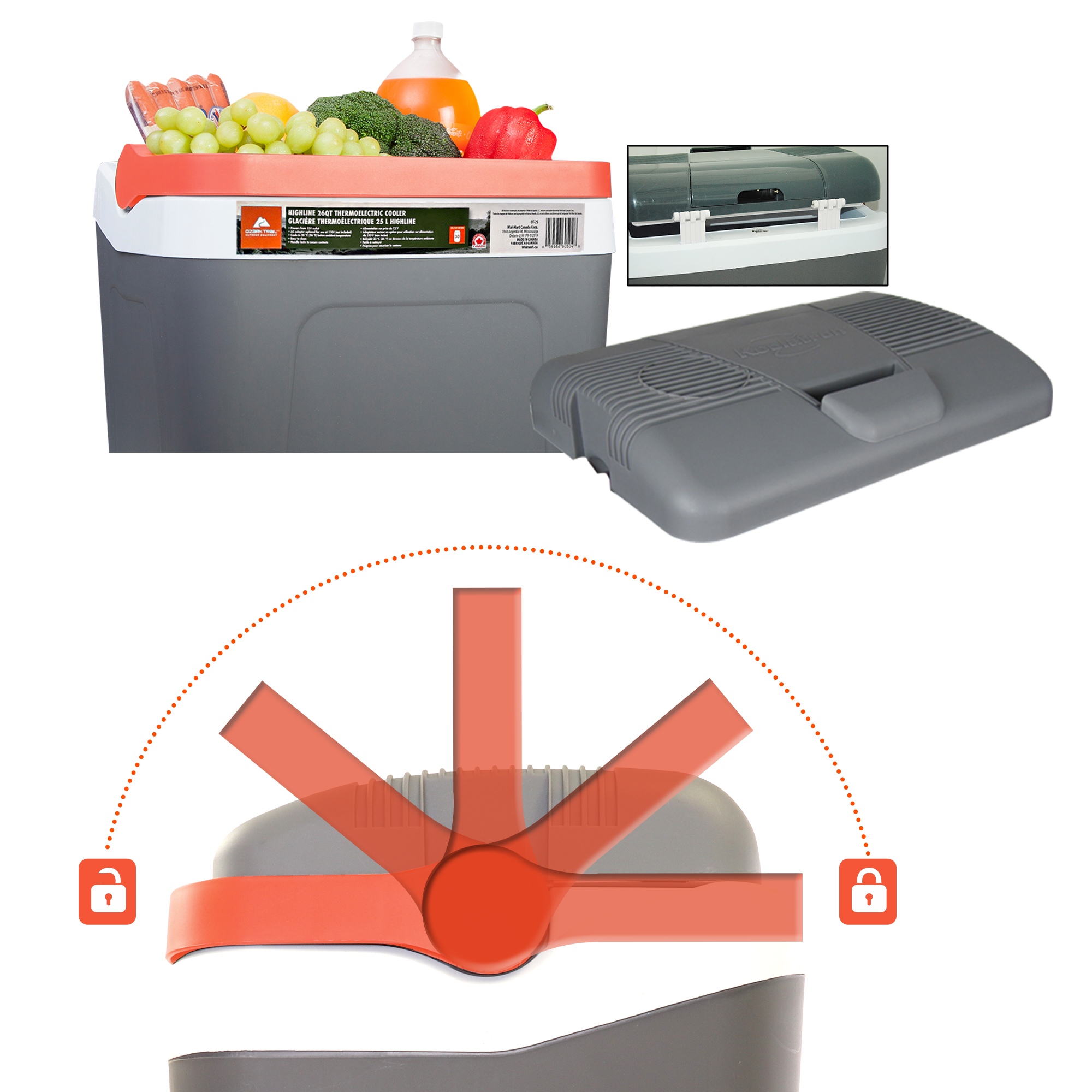 Ozark Trail 26QT electric Cooler 12V Portable Travel Beach Camping Picnic  Insulated Cooler 30 Cans Iceless 24L, Grey - Walmart.com
