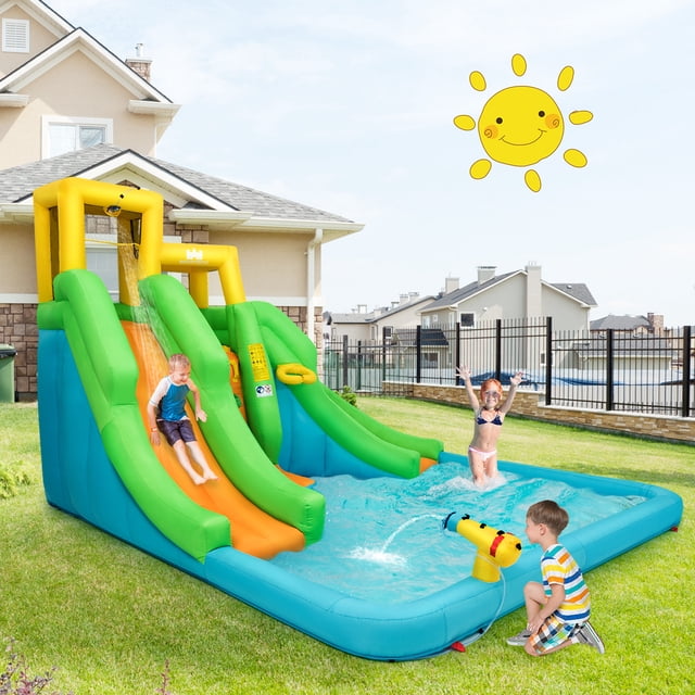 Parque Acuático Inflable Costway con Dos Toboganes y Pared de Escalada Multicolor 400 x 361 x 255 cm