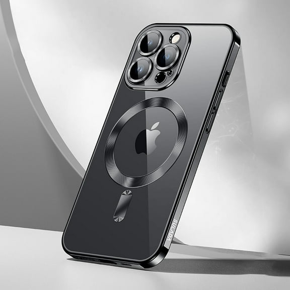 Crystal Clear Magnetic Case for iPhone 16 Pro Max,Luxury Plating Case Built-in Camera Lens Protector Compatible with MagSafe Slim Transparent Back Cover for iPhone 16 Pro Max,Black