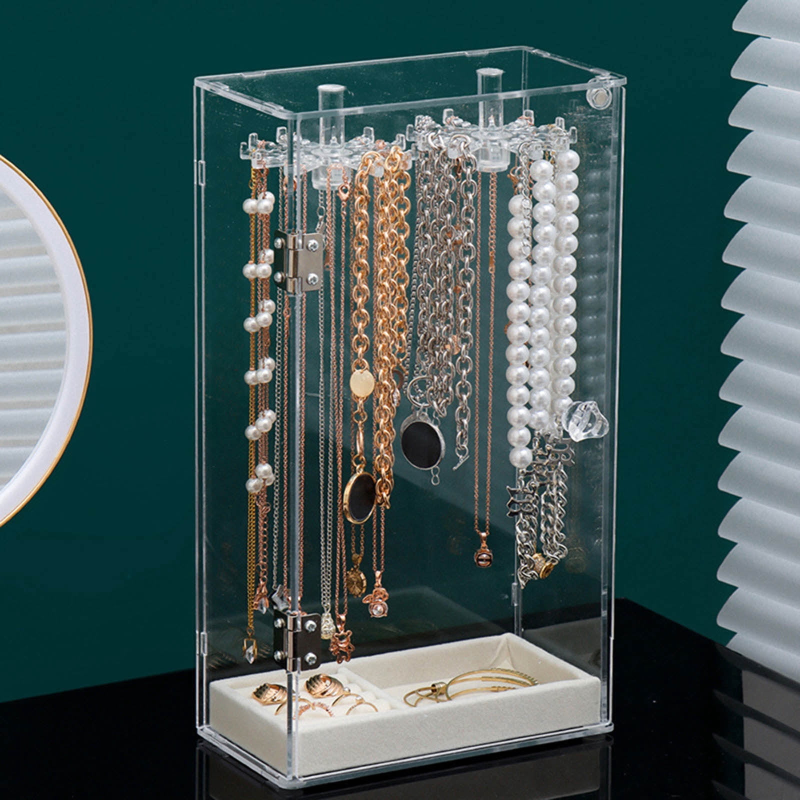 Bracelet Necklace Display Stand Clear Acrylic Hanging Jewelry Holder Dustproof Jewelry Organizer Desktop Storage Box