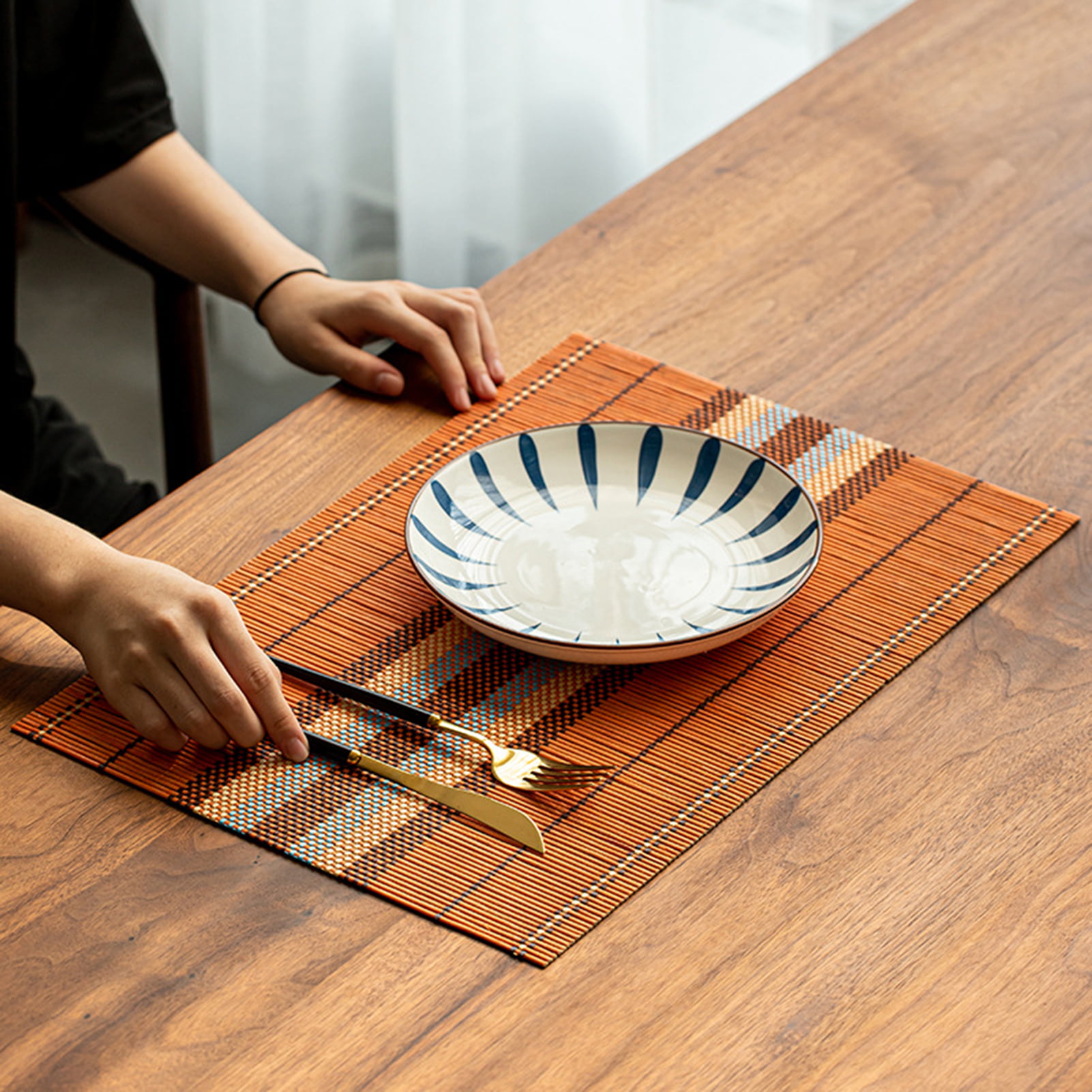 Bamboo Placemat Dining Coffee Tea Table Placemats Tableware Mat Decoration Black 