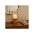 thumbnail image 2 of Decorative Wood and Glass Candle Holder Hurricane - Contemporary Pillar Candlestick Holder for Dining Table Centerpieces - Stylish Home Decor Accent for Bookshelf or Entryway Decor - 9", Brown, 2 of 12