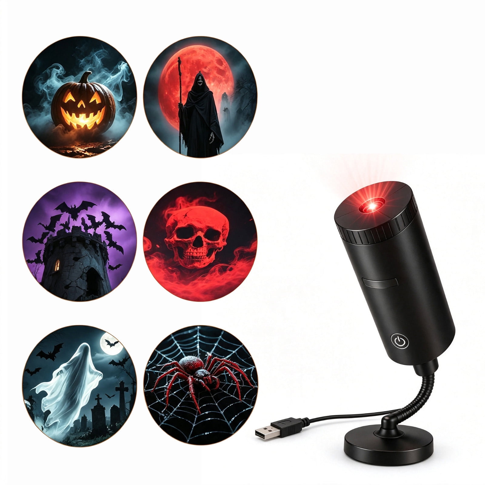 Plug‑and‑Play HD Halloween Projector Lights 6‑Disc Set Holiday Projection Lamp Easy Setup Outdoor Indoor Projector for Halloween Party Yard Home Wall Festive Decorations