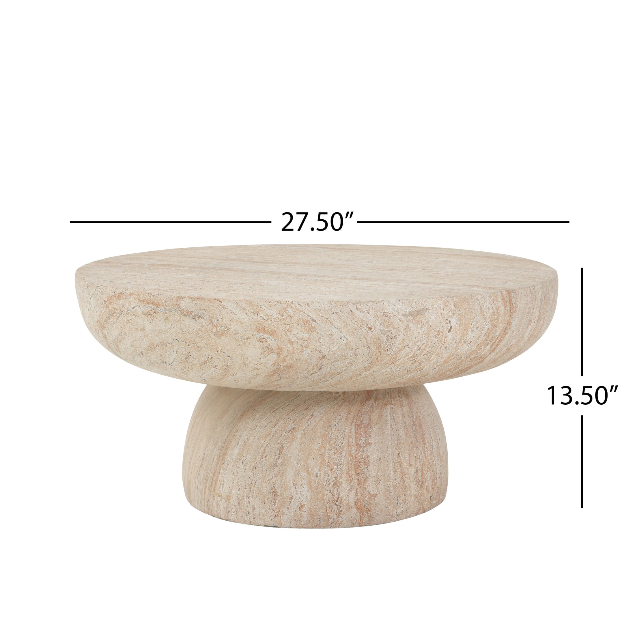 Christopher Knight Home 27.5" Round MGO Coffee Table, Indoor/Outdoor Modern Accent Table, Travertine Finish