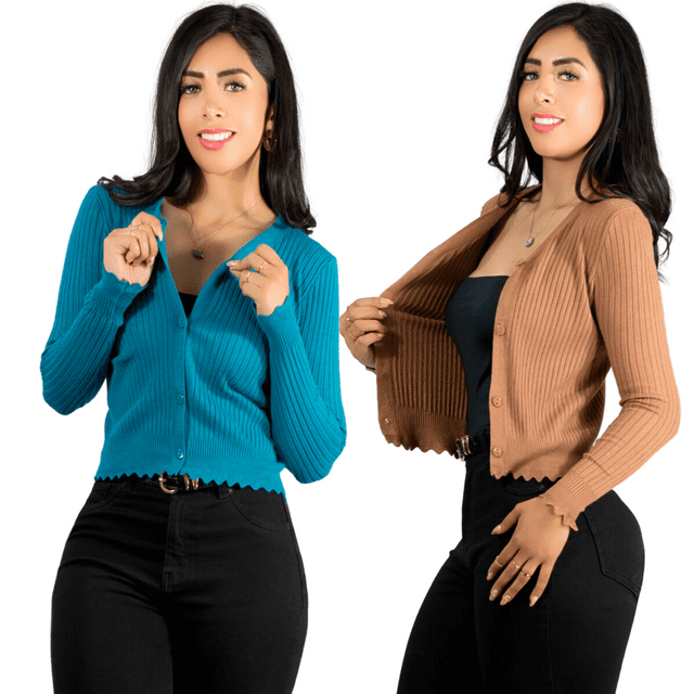 Set De 2 Sueter De Mujer Manga Larga Unitalla Sueteres Botón Sweater