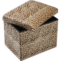 AUR  Ottoman Storage Ottoman Footrest Stool Small Ottoman with Storage Foldable Ottoman Foot Rest Footstool Bench for Living Room 17x13x13inches Leopard Print