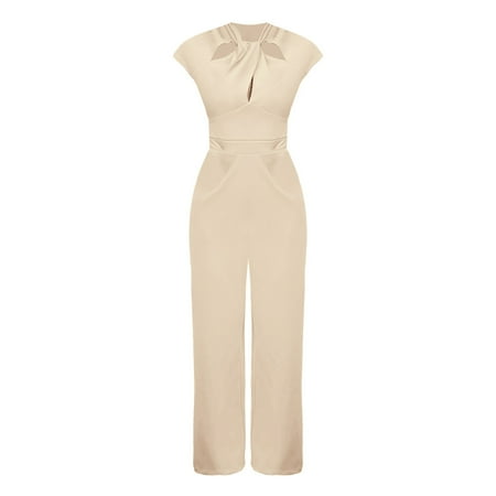 

Women s Jumpsuits Rompers & Overalls Casual High Waist Bodysuit Knotted Cutout Short Sleeve Overall Jumpsuit for Women