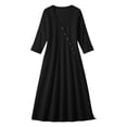 thumbnail image 6 of Uscallm Women's V Neck 3/4 Sleeve Button Down Maxi Dresses Flowy Boho Casual Loose Long Travel Beach Sundresses, Black M, 6 of 6
