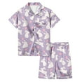 thumbnail image 1 of MIASHUI Pyjamas de Pâques pour Filles Ensemble de Pyjama en Satin Manches Courtes en Soie, Violet, 3-4 Ans, 1 of 5