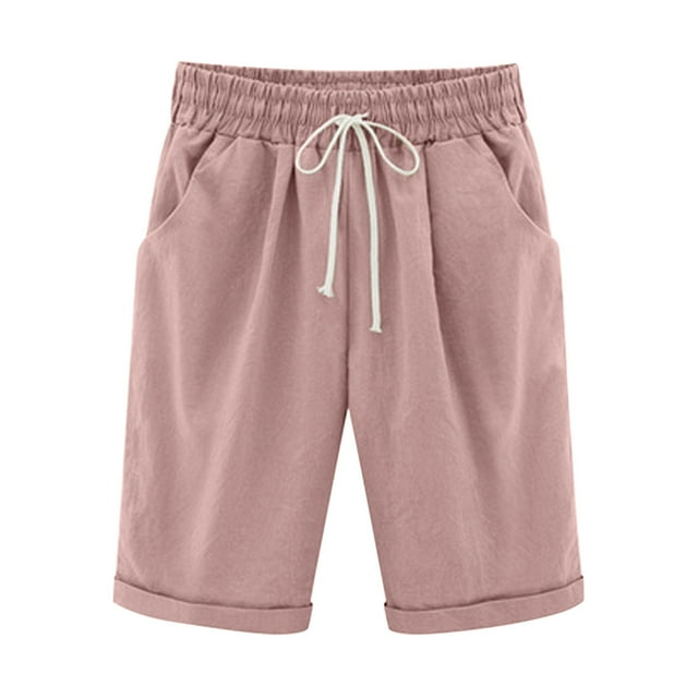 Mrzvby Summer Casual Shorts For Women Solid Color Half Length Pants Elastic And Adjustable Waistband Drawstring Shorts Comfortable Casual Loose Pants With Pockets