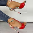 thumbnail image 4 of EQWLJWE Women Comfy Open Toe Summer Sandal Ankle Strap Kitten Mid Heels Shoes Patent Leather, 4 of 5