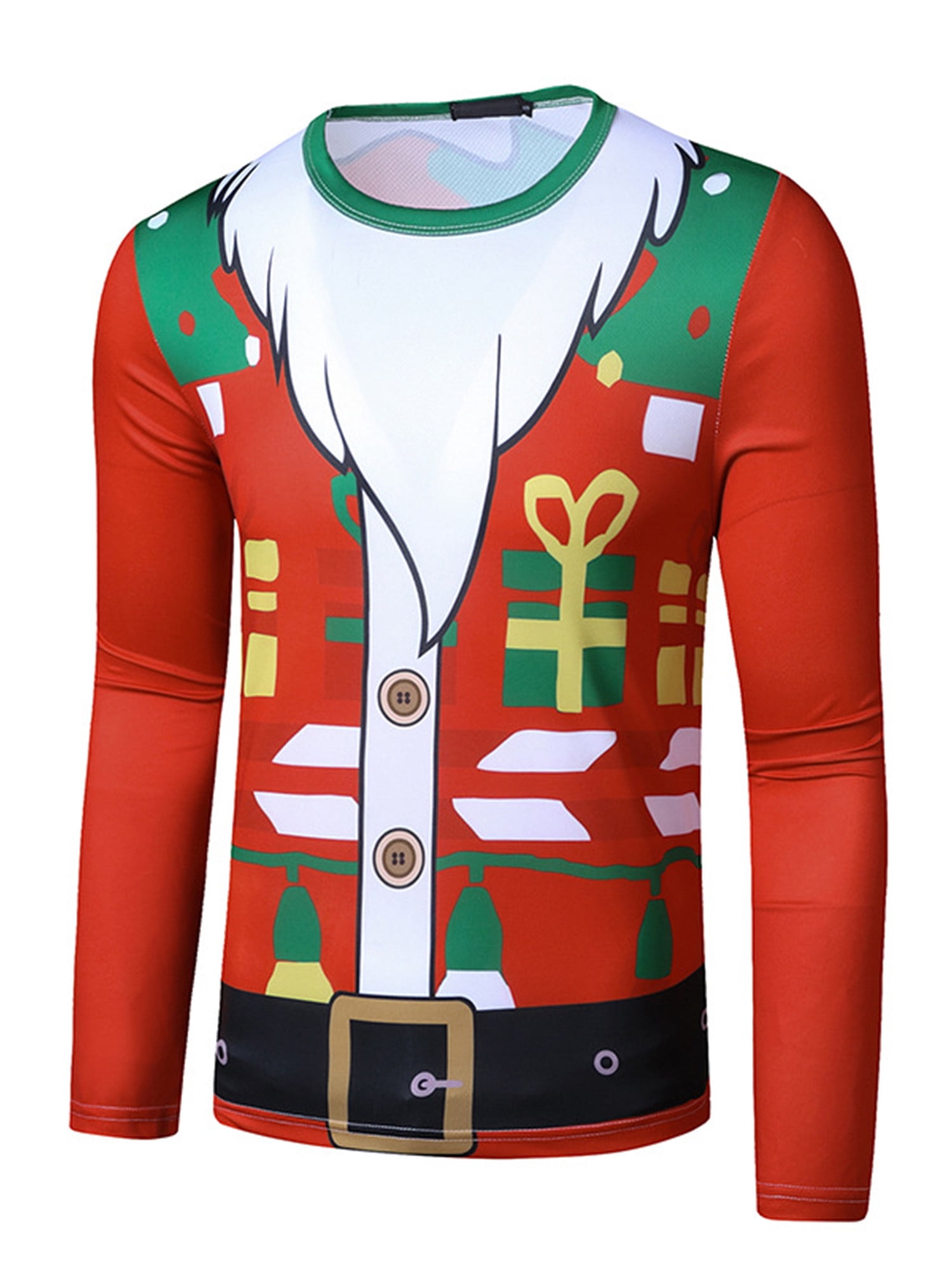 Innerwin Christmas T Shirt Long Sleeve Mens Xmas Tops Holiday Crew Neck Fashion Basic Tee Gift L