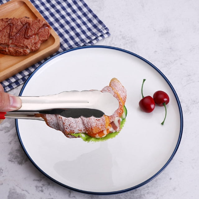 Pince de Service en Silicone pour Barbecue, Pince à Pain, Pince Alimentaire, Prune, Acier Inoxydable, Outil de Cuisson pour Salade