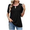 thumbnail image 2 of Sevevn Women's Fashion Casual Spring And Summer New Keyhole Round Neck Loose Short-Sleeved T-Shirt Top Black M Holiday Gift Finder, 2 of 8