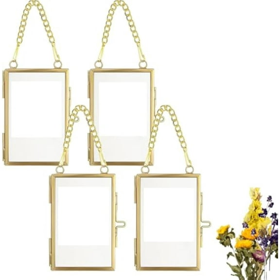 Gettoreach 2025 Ornament Picture Frame, 4Pcs Gettoreach Golden Glass Mini Hanging Pictures Frame Ornaments for Handicrafts, Photo, or Other Small Flat Items (L-2.5x3.5")