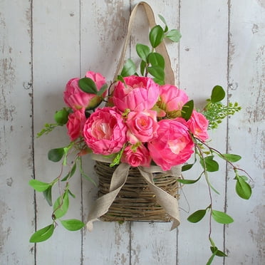 SDJMa Rose Wreath Simulation Wreath Plant Door Hanging Home Hanging Basket Decoration