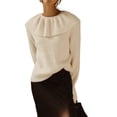thumbnail image 3 of Suéter Holgado de Cuello Alto para Mujer, con Mangas de Obispo, Talla Grande, Estilo Jersey. M, 3 of 9