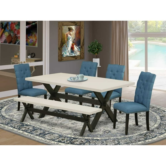East West Furniture X-Style 6-piece Wood Dining Table and Chair Set in Black