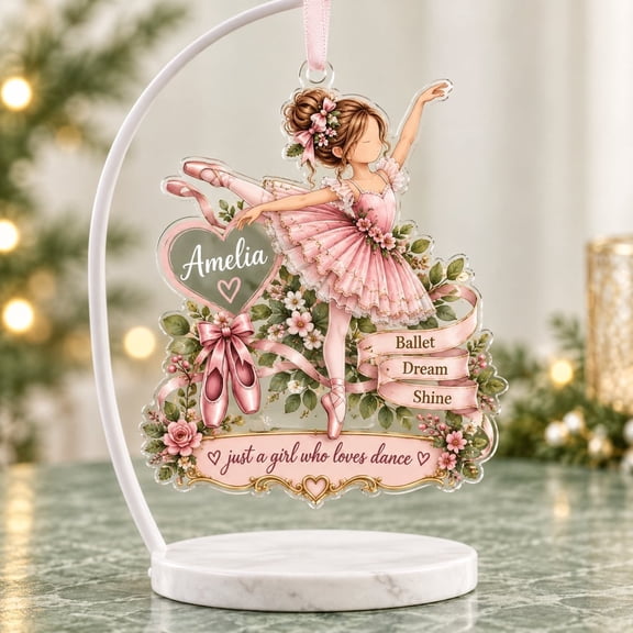 Ornament Pink Ballerina Ballet Theme Acrylic Personalized Christmas Tree Decor Keepsake, Holiday Decor