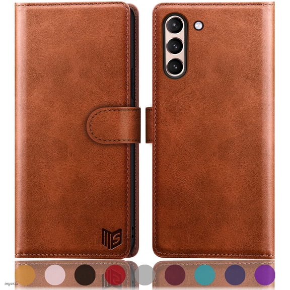 SUANPOT For Samsung Galaxy S21 Plus Wallet Case with RFID Blocking Credit Card Holder,Light Brown