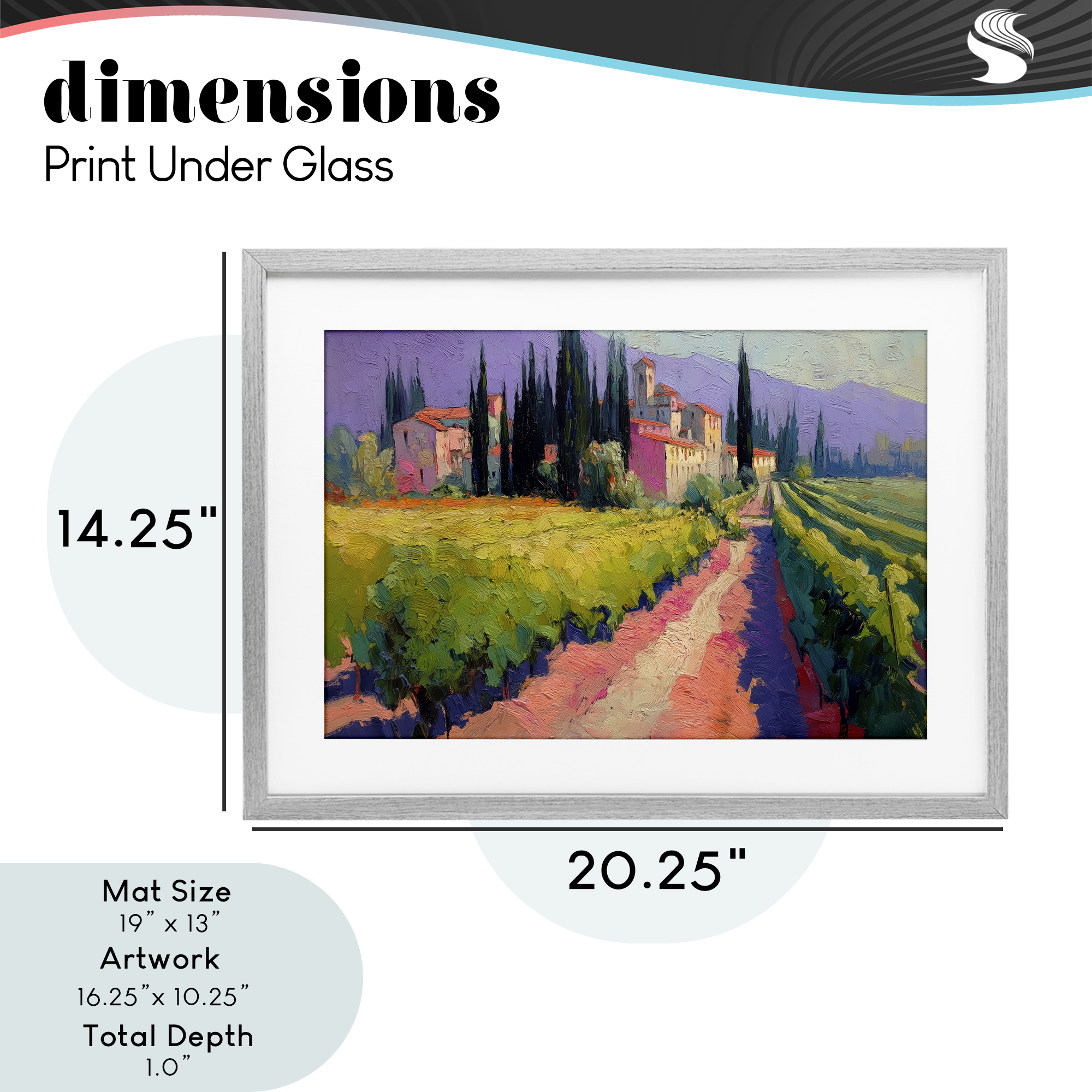 Purple Mountains Village Gray Framed Print Under Glass, design by Annabelle Hall