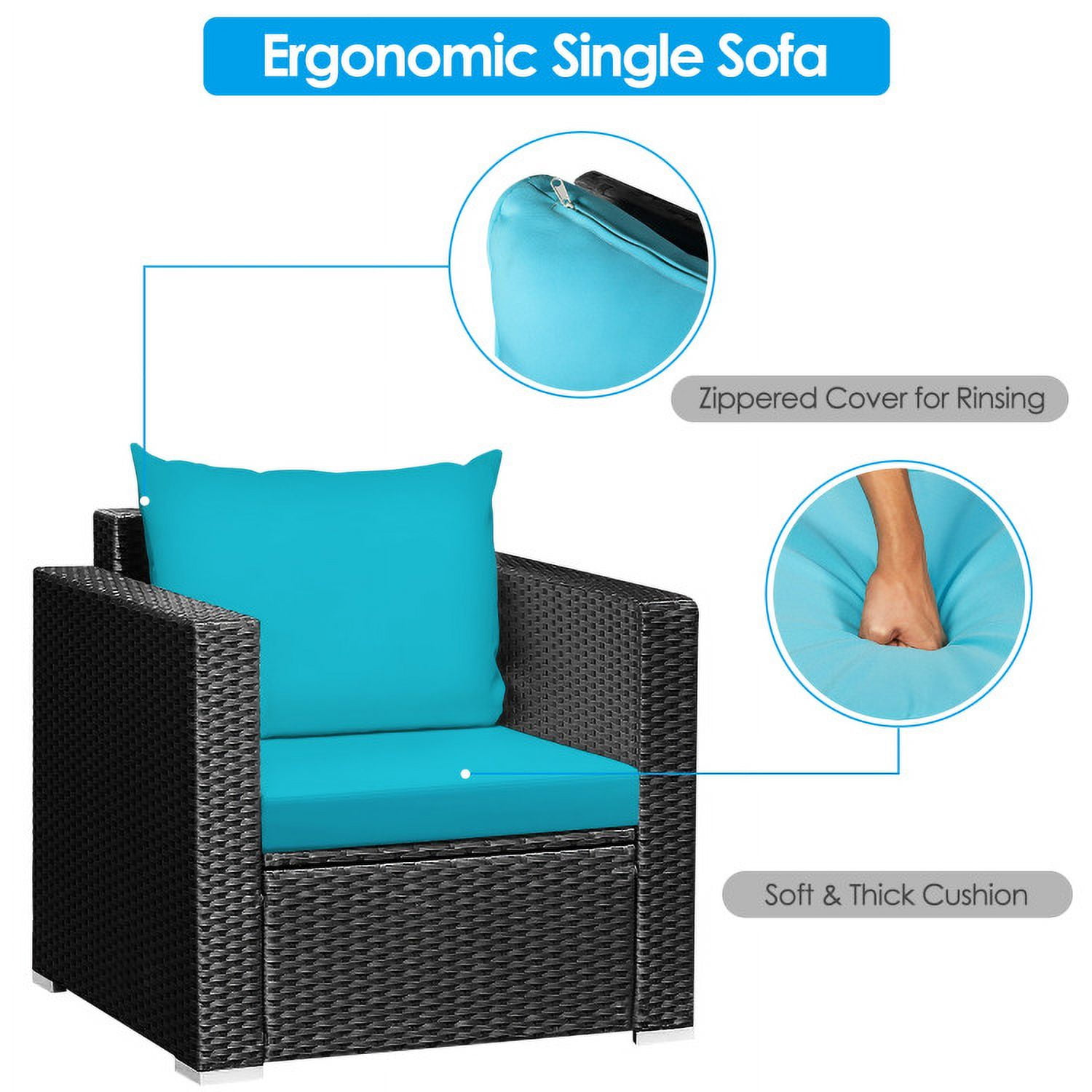 Aimee Lii 3 Pieces Patio Wicker Conversation Set with Cushion, Modern Patio Furniture, Turquoise Aimee Lii 3 Pieces Patio Wicker Conversation Set with Cushion, Modern Patio Furniture, Turquoise