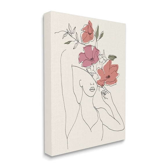 Stupell Industries Female Linework Portrait Blooming Floral Sketch Canvas Wall Art by Melissa Wang