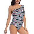 thumbnail image 3 of Sikiie Christmas Hat Dachshund Print Women One Piece Swimsuits Tummy Control One Shoulder Bathing Suits Ruffle Swimwear, From S to XXL-Large, 3 of 6