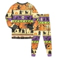 thumbnail image 4 of UAYOTSE Kids Retro Halloween Striped Pajamas Long Sleeve Top with Witch Pumpkin Motifs Matching Cuff Pants Casual Nightwear for Boys Girls Size 2-3 Years, 4 of 9