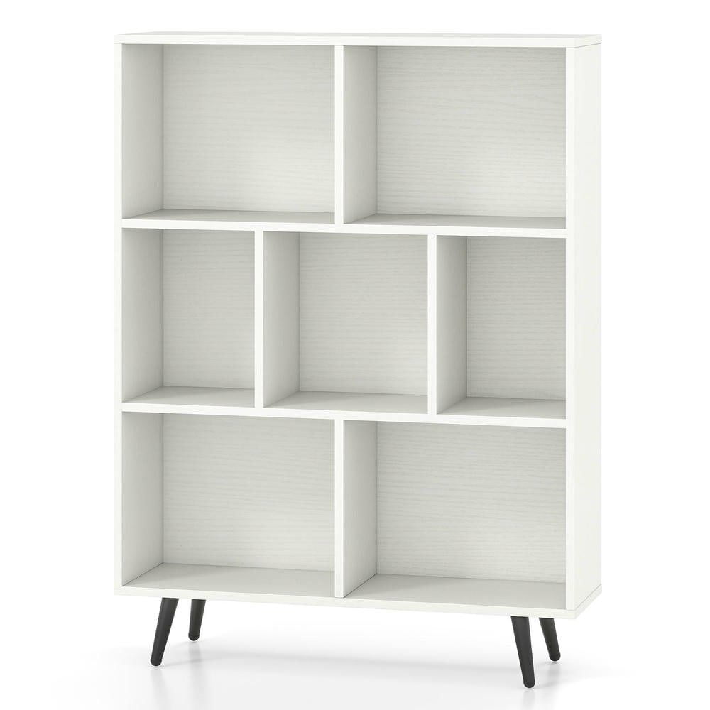 Resenkos 7-Cube Bookcase with 5 Tapered Metal Legs, White + Black