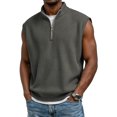 thumbnail image 2 of GrmtClth Men's Waffle Knit Sleeveless Vest 2026 Quarter Zip Lightweight Casual Workout Tank Tops Soft Breathable Athletic Tops for Gym Street Style Shirts Dark Gray M, 2 of 4