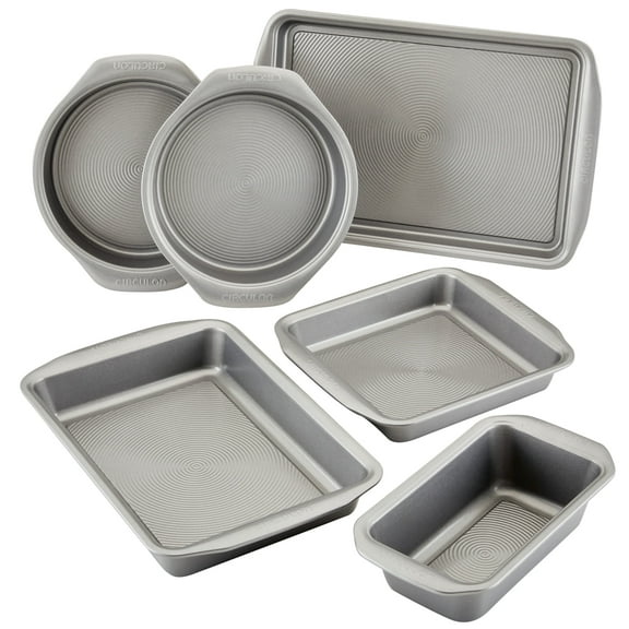 Circulon Bakeware Nonstick 6 Piece Cookie Sheet and Cake Pan Set, Gray
