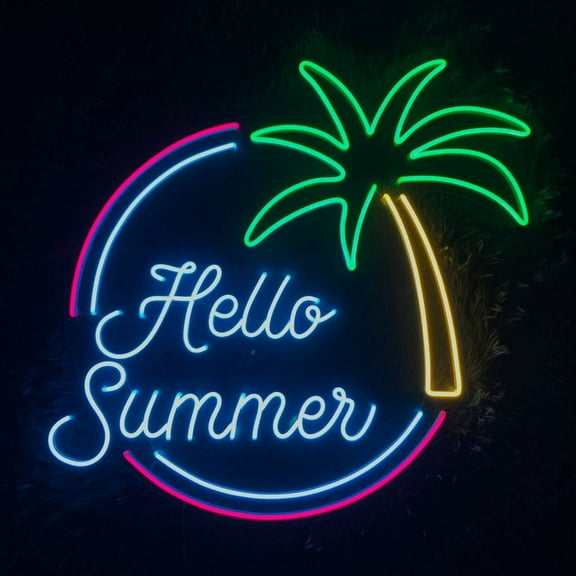 Handmadetneonsign Hello Summer Neon Sign, Summer Holiday Wall Art Decor, Hotel Home Signboard Wall Decor