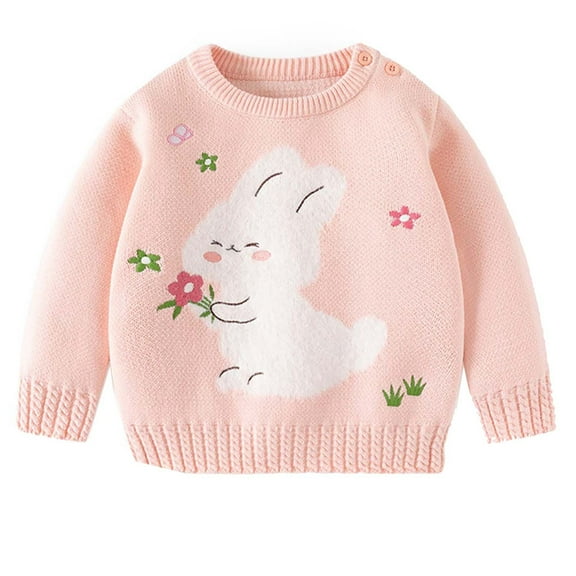 CYRBOKO Baby Girl's Sweaters, Cotton Long Sleeve Crew Neck Comfy Kint Tops Pink Size 9-12 Months