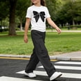thumbnail image 6 of ITSAME Girls Outfit Set Bow Print T-Shirt and Cargo Pants 2-Piece Summer Fashion Casual Clothes Black Size 12, 6 of 7