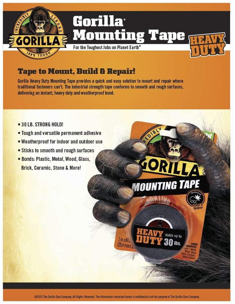 2 PACK Holds up to 30LB Gorilla HEAVY DUTY Mounting Tape 